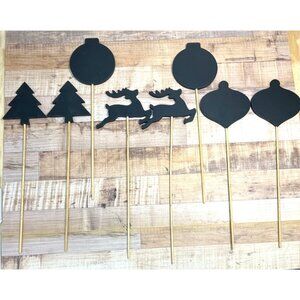 8 Christmas-Themed Chalkboard Party Picks - Trees Reindeer & Ornament Shapes Woo